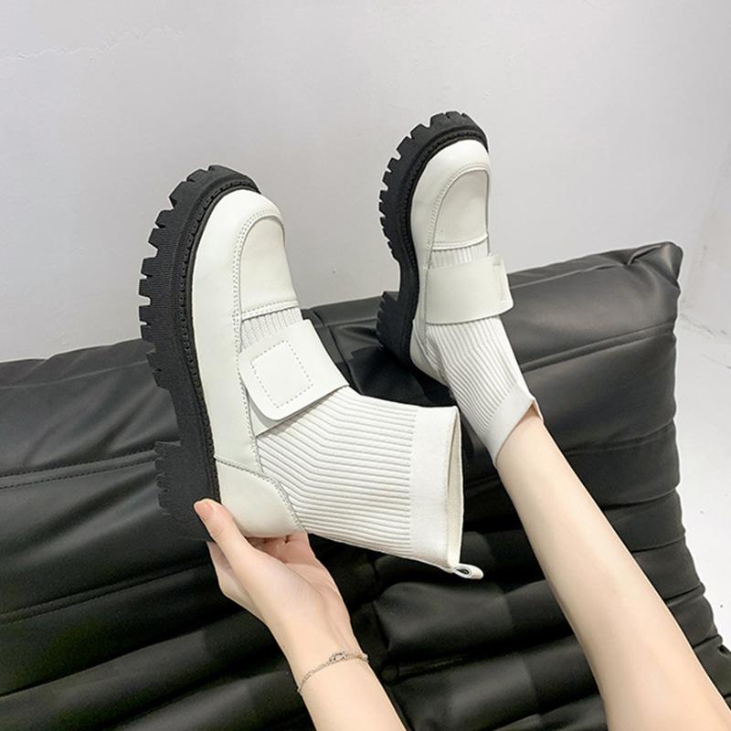 Autumn and Winter Women Boots Street Fashion Knit Stitching Short Boots Martin Boots Casual Walking Boots