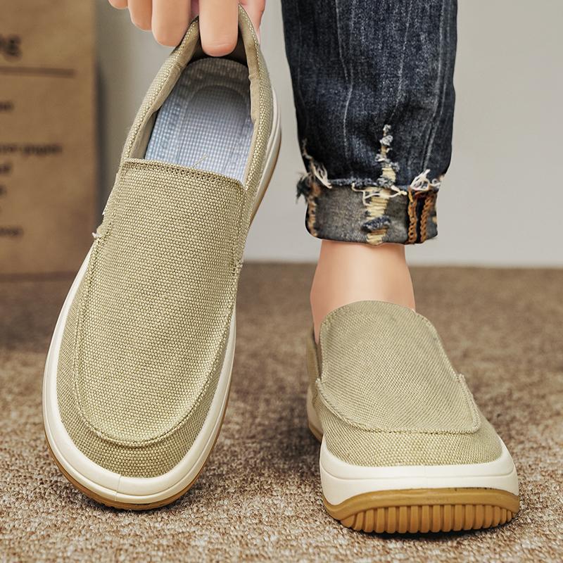 Summer Men Shoes Canvas Sneakers Men Platform Casual Walking Shoes Slip On Male Loafers Man Breathable Street Lazy Shoes