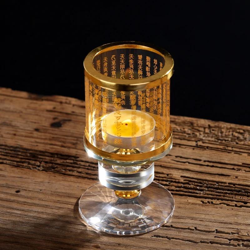 Buddhist Supplies Crystal Candle Holder Ornaments Windproof Lampshade Buddha Hall for The Buddha Candle Holders Decoration