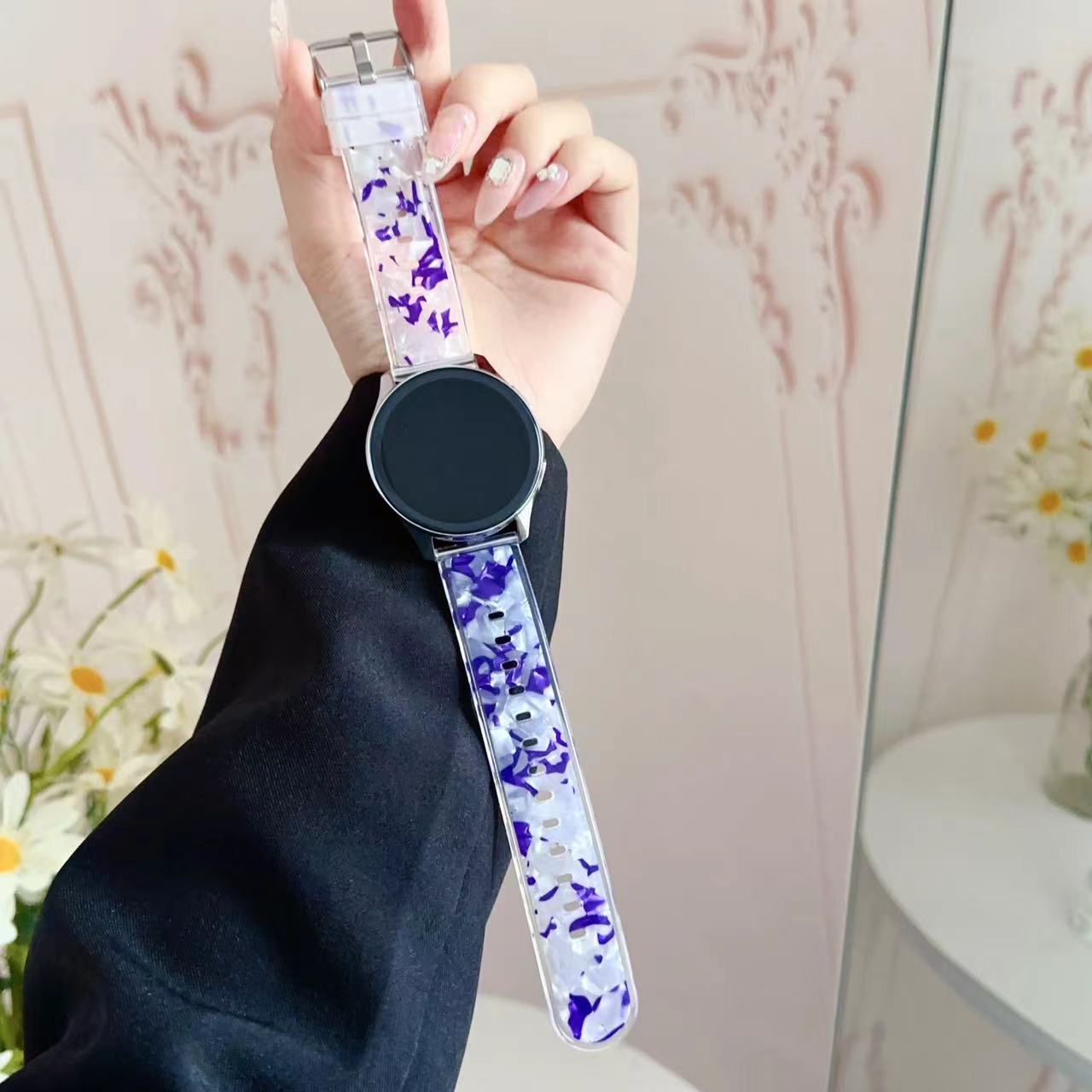 

Универсальный 20/22 мм для Garmin Vivoactive 3/4 Venu 2/2S 245 645 huawei gt3gt2 42 мм/46 мм прозрачный и цветной силиконовый ремешок с рогом magic42 46 Universal 20mm width фиолетовый