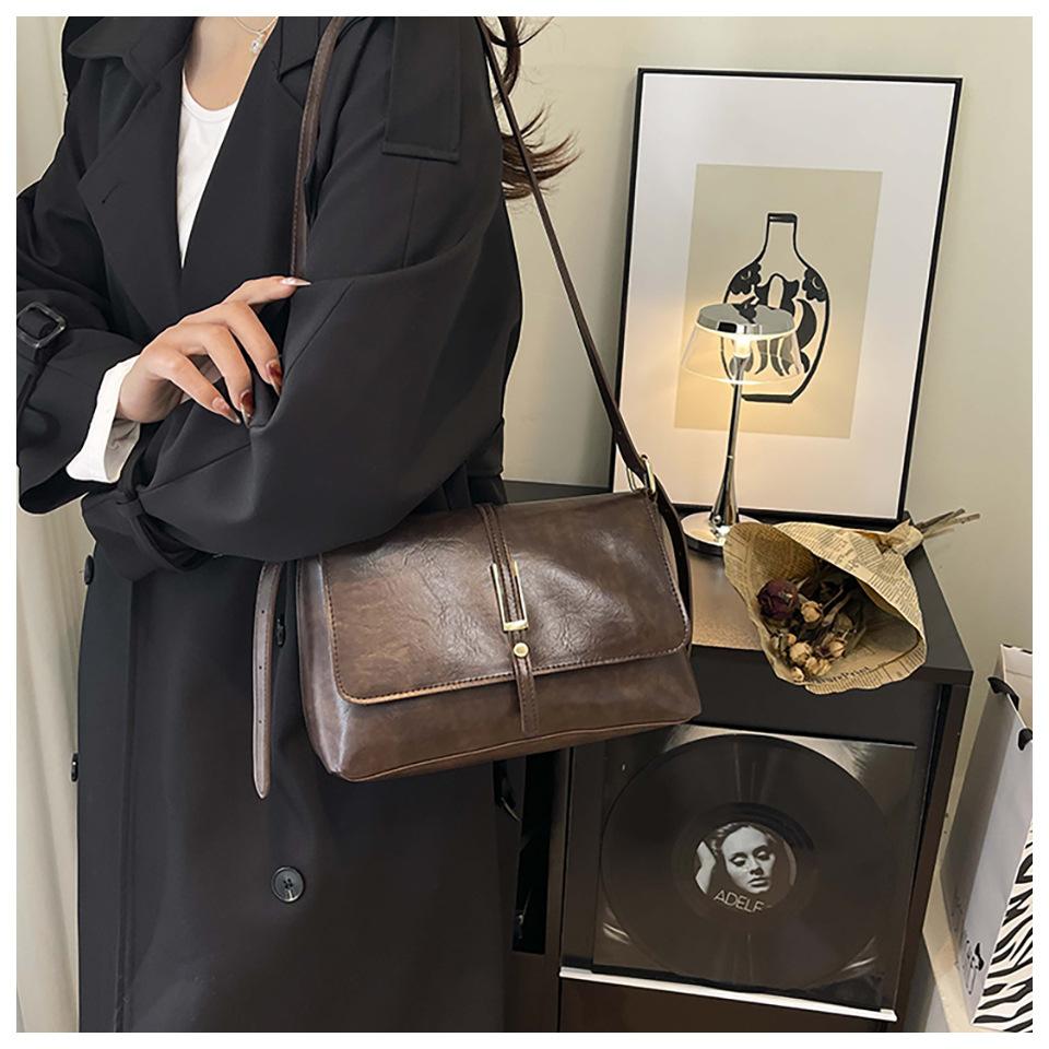 Retro Style Faux Leather Square Shoulder Bag Large Capacity Crossbody Purse for Women KTB