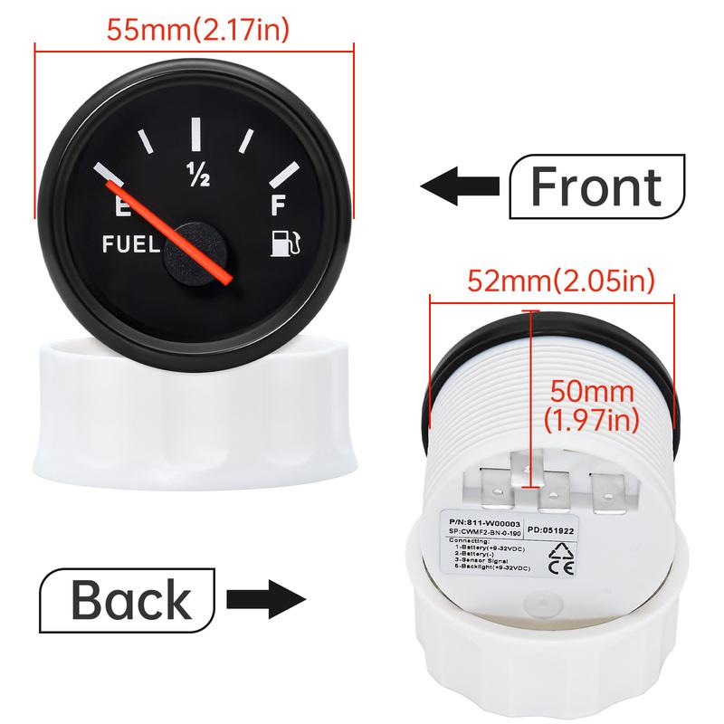 52mm Fuel Level Gauge Fuel Gauge Oil Tank Level Gauge Indicator With Red Backlight Fuel Tank Meter For Marine Boat Car 12V 24V