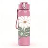 1PC Simple White Daisy Leaf Art 750ml Color Plastic Sports Water Bottle Leakproof Flip Straw Lid Suitable for Sports Office Home Use