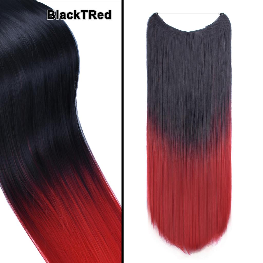 One Piece No Clips Hairpieces Ombre Color Elasticity Invisible Wire Fish Line Wavy Synthetic Hair Extension