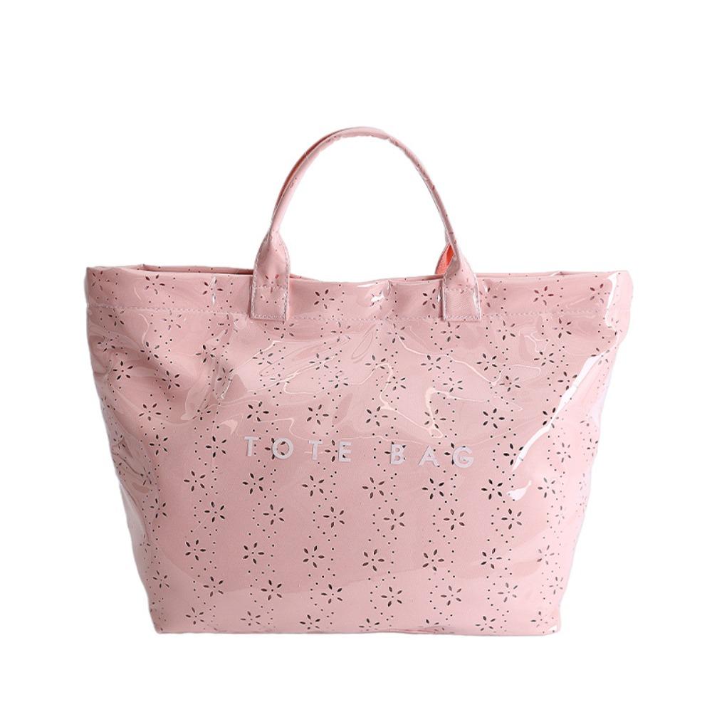 Simple Waterproof Transparent Jelly Bag Letter Print Hollow Out PVC Tote Bag Large Capacity Flower Beach Bag Fitness Bag