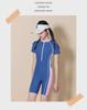 2024 Children's Sporty One-Piece Swimsuit - Medium/Large, Slimming, Belly-Covering, Short-Sleeved for Diving & Hot Springs