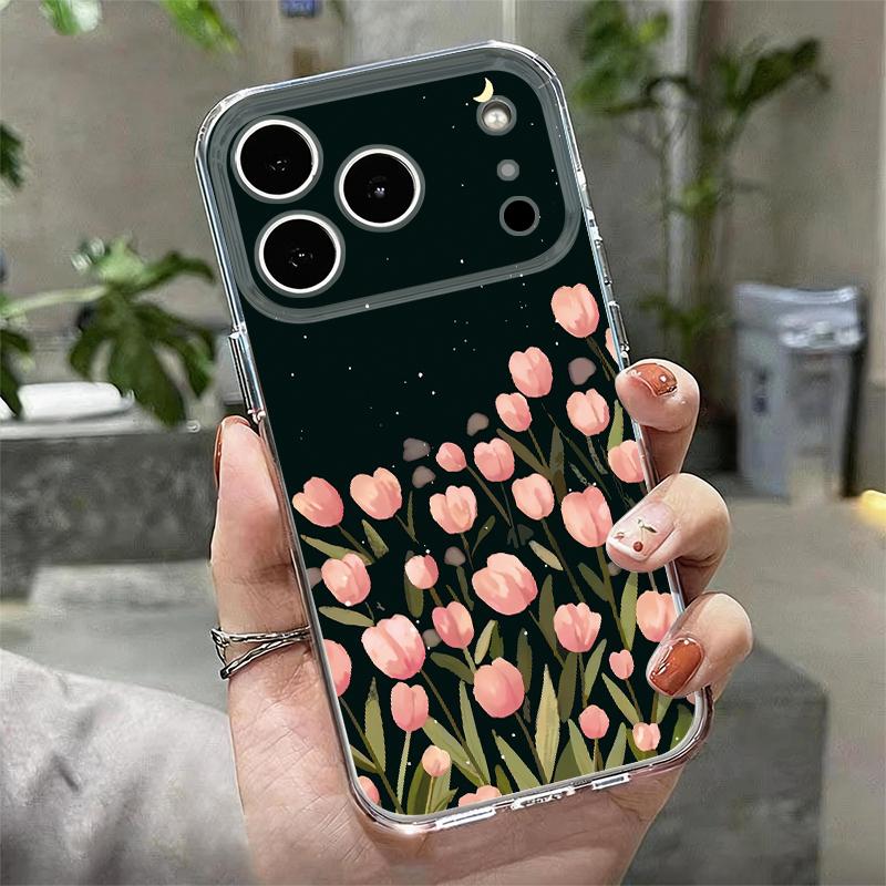 Black Rose Floral Pattern Case For iPhone 17 Pro Max Coque iPhone 16 15 14 13 Pro Max 11 Clear TPU Silicone Soft Cover