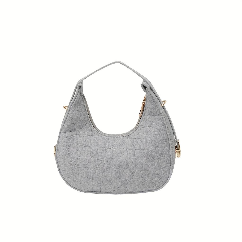 Stylish Felt Handbag for Women Chic Single Underarm Dumpling Handbag with Golden-Tone Hardware, Textured Design, Zip Closure, Polyester Lining