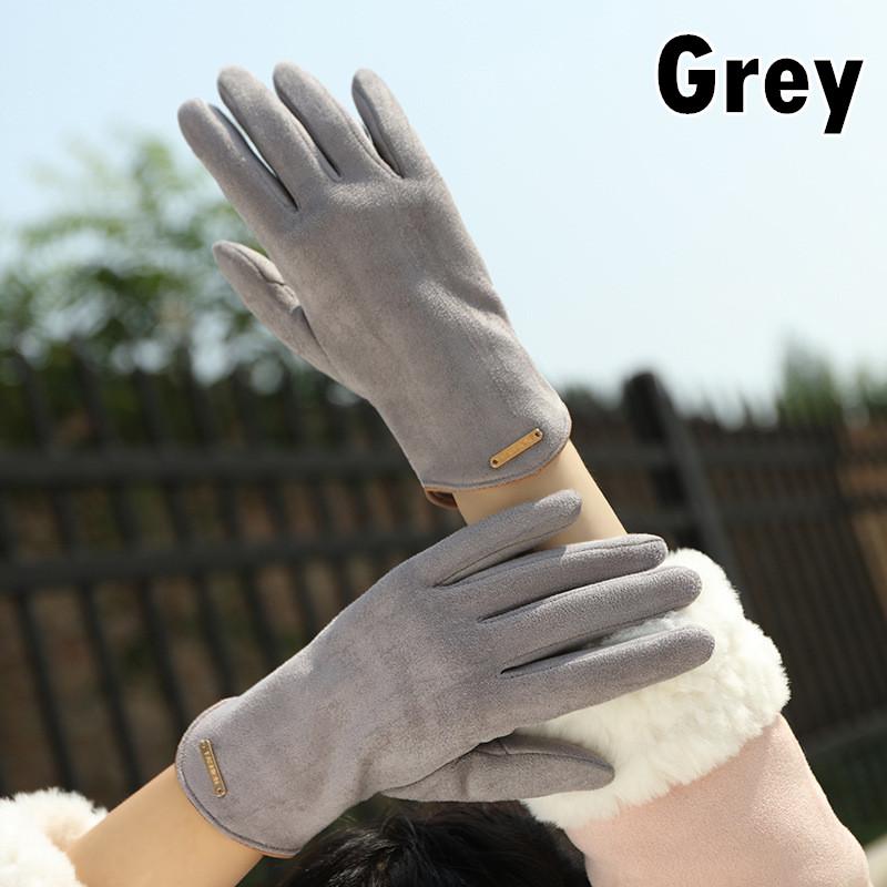 

Корейская версия зимних милых замшевых плюс бархатных теплых однотонных перчаток для катания на лыжах one size серый