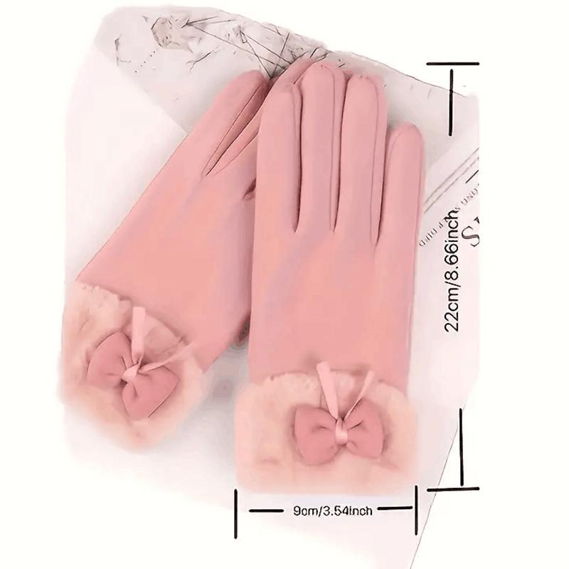 Women's Velvet Outdoor Cycling Bow Warm Gloves Windproof and Cold-proof Touch Screen Gloves