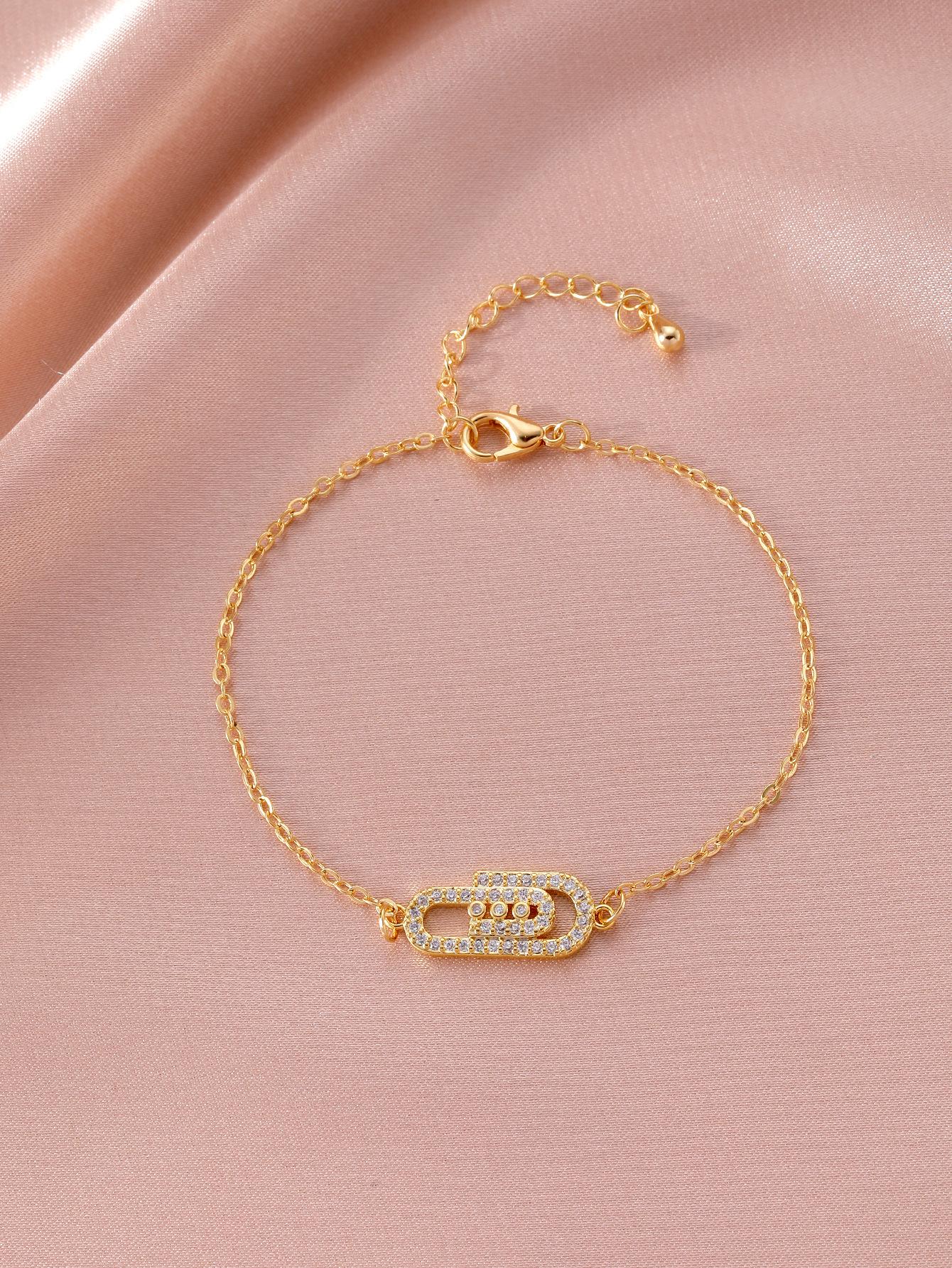 

Niche Micro Paved Zircon Geometric Paperclip Bracelet For Women Minimalist Elegant High End Jewelry жовтий
