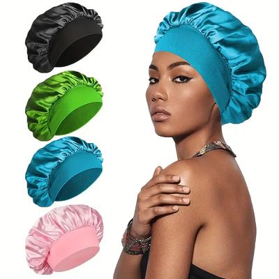 Luxurious 4-Piece Satin Hair Bonnet Set - Gentle Elastic Edge for Comfortable Sleep & Hair Protection - Ideal for Curly & Natura