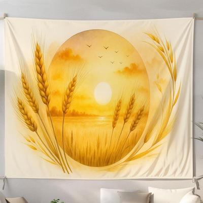 Golden Wheat Fields At Sunset Farm Scenery Tapestry