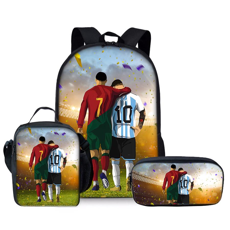 Voetbalprint Drie Delige Rugzakset voor Jongens en Meisjes Beste Cadeaus 2D Platte Cartoon Schooltas voor Kinderen