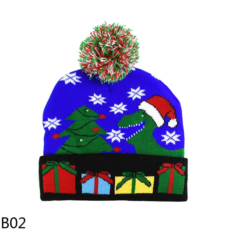 Christmas Themed Light Up Beanie with LED Lights Xmas Gift for Kids Adult
