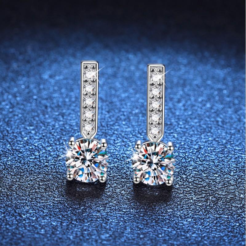 Sterling Geometric Stud Earrings Women With 1ct Moissanite Simulated Round Cut 925 Sterling Silver