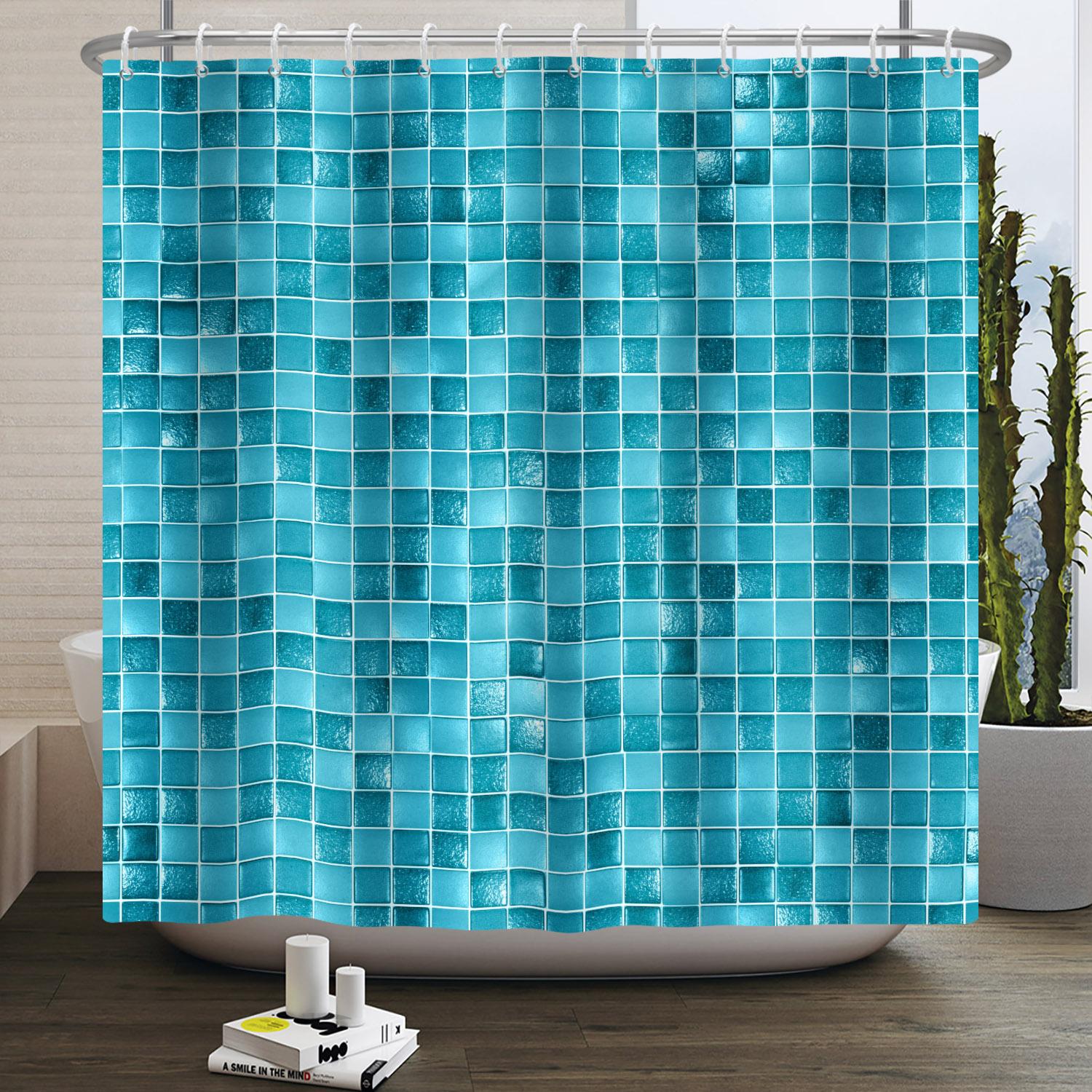 

Modern Blue Abstract Shower Curtain Waterproof Bath Curtain For Bathroom Decor Minimalist Coastal Design Polyester With Hooks W60H190(CM)-1 Pcs