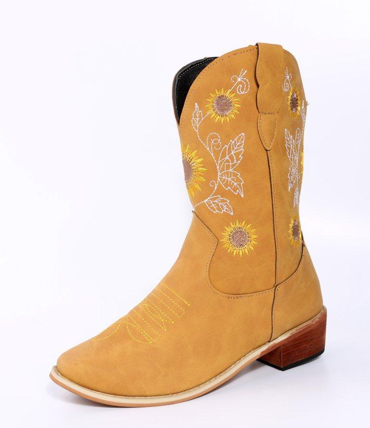 

Stylish Women s Boots Chunky High Heel round Toe Embroidery Fashionable Comfortable Footwear 43 хаки