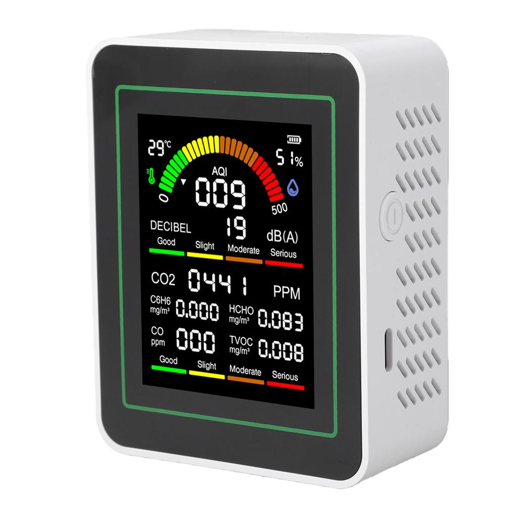 Noise Air Quality Detector 2.8 Inch Screen Temperature Humidity Air Quality Index Noise CO2 C6H6 HCHO CO TVOC Tester