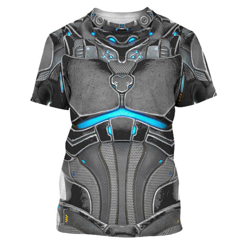 Men's T-shirt 3D Armor Fashion Short Sleeved Leisure Metal Round Neck Shirt