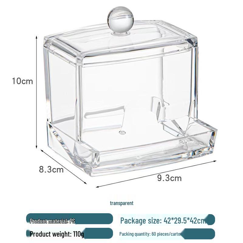 Acrylic Cotton Swab & Makeup Remover Storage Box with Lid - Transparent Square Organizer & Toothpick Holder
