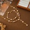 Elegant Gold Floral Pearl Necklace Bracelet Set Bridal Wedding Outfit Vintage Chic Jewelry Accessories