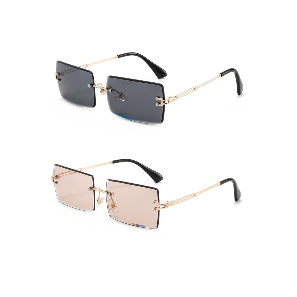 2-3 PCS Women's Rimless Rectangle Sunglasses Fashion Tinted Lens UV Protection Trendy Shades
