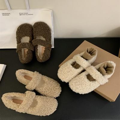 Flat-bottomed Lamb Wool Shoes for Women's Winter Wear 2025 New Velvet Beanie Shoes with Mary Jane Single Shoes