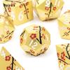 7 Pcs Golden Flower Metal Dice Solid Metal Polyhedral Dice Set Suitable for Role-Playing RPG Board Game Card Game