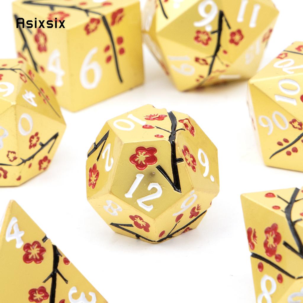 7 Pcs Golden Flower Metal Dice Solid Metal Polyhedral Dice Set Suitable for Role-Playing RPG Board Game Card Game