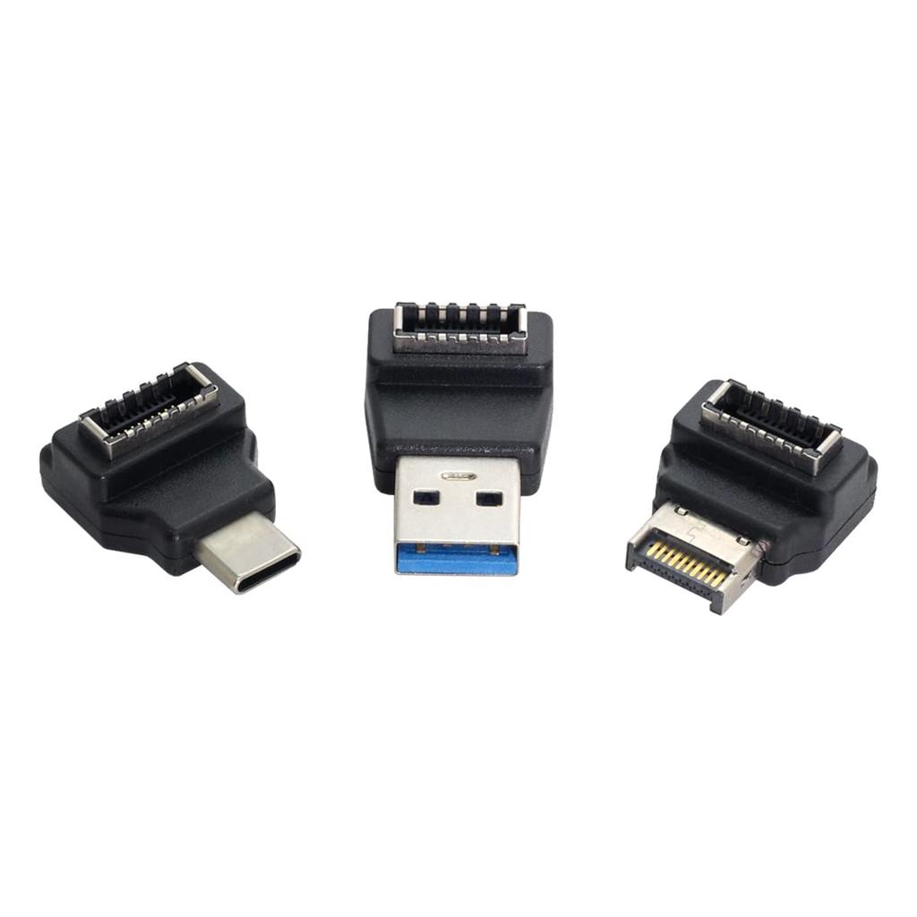 cablecc USB-Frontpanel-Header Buchse auf Stecker Motherboard Erweiterungsdaten Winkeladapter 3 Stück 3.1 Typ-E Typ-A & Typ-C USB-C