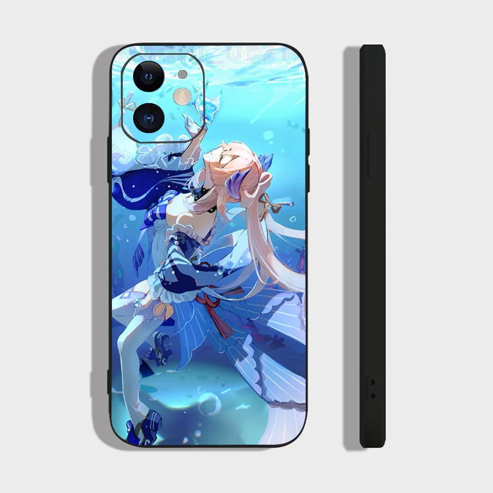 Sangonomiya Kokomi Genshin I-Impact Anime Phone Case For IPhone 17 Air 16 15 14 13 Pro Max 11 12 Black Silicone Cover