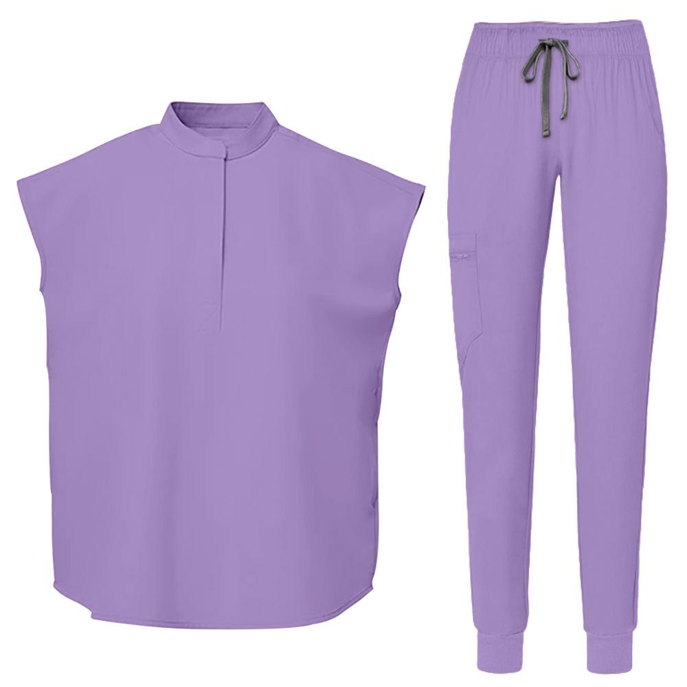 Women's Loose And Comfortable V-neck Short Sleeved Workwear With Multiple Pockets Suit Set