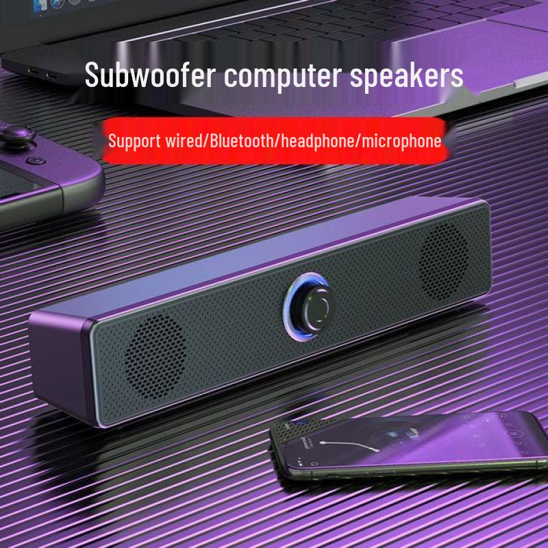 Mini Alto-falantes Bluetooth USB para Computador Desktop e Notebook com Subwoofer