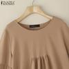 ZANZEA Women Casual Round Neck Solid Color 3/4 Sleeve Loose Blouse