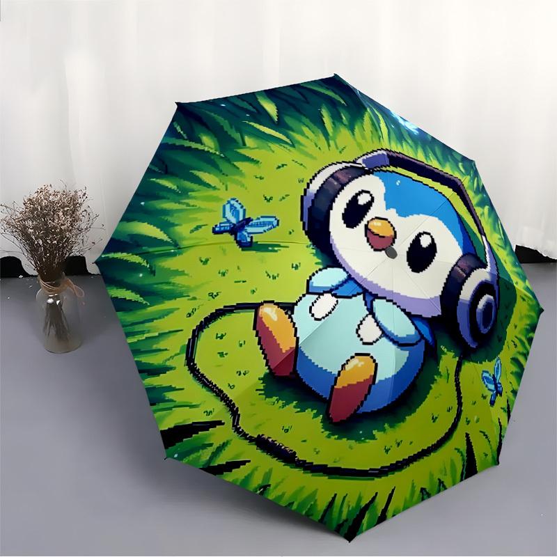 1pc Penguin Automatic Open/Close Umbrella - Compact Travel Umbrella with 8-Rib Durable Frame, Portable for Commuting, yy251023027