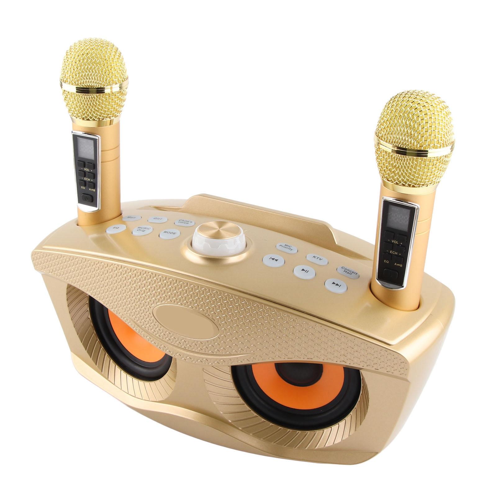 

Семейный караоке Bluetooth 4.2 уличный динамик двойной ручной беспроводной микрофон стереозолотой золотистый