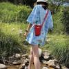 Stejná dámská taška jako Kong Xiaozhen Niche Sametová Messenger Taška na mobilní telefon Kontrastní barva Retro Ramenní Mini taška Trend