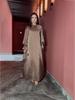 2023 Autumn Solid Color Satin Long-Sleeve Loose Dress with Belt for Women