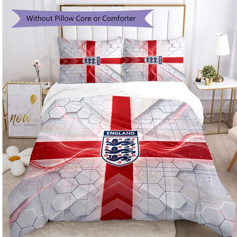 Set Biancheria da Letto Stampata Calcio Inghilterra 3 Pezzi Copriletto Traspirante Accogliente come Regalo per la Casa Nuova o per le Feste