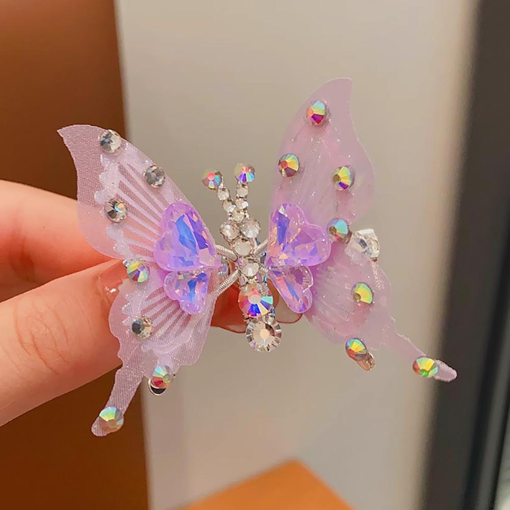 Rhinestone Butterfly Hairpin Three-dimensional Lively Moving Wings Lovely Bangs Hair Clip Headwear Hair Styling Accessories
