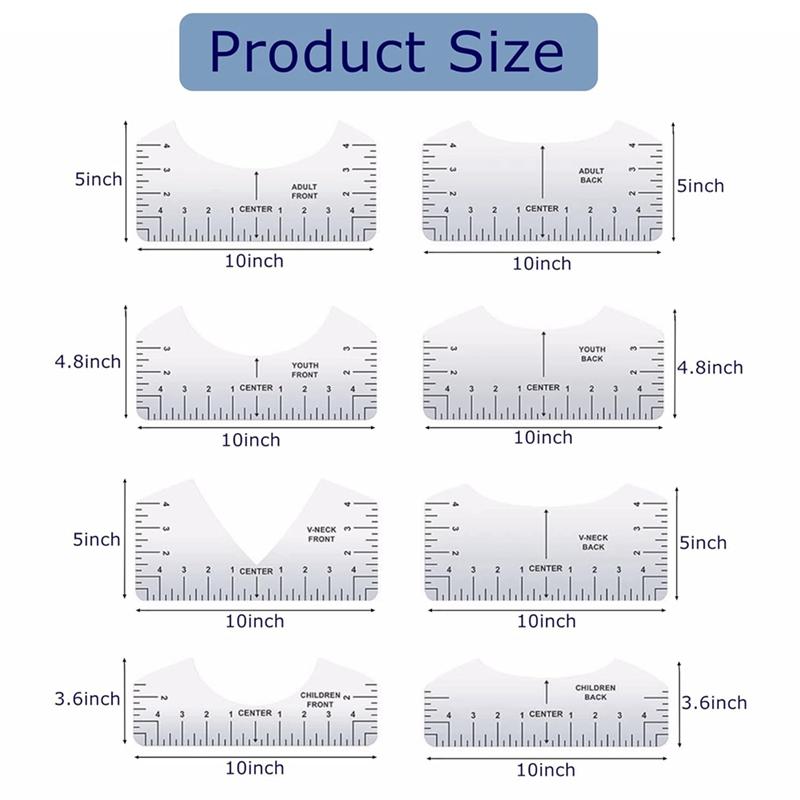 A96I-9Stk T-Shirt Lineal Guide Zum Zentrieren Vinyl, Transparent V-Ausschnitt/Rund PVC-Lineal Zum Ausrichten, Hitzepresse