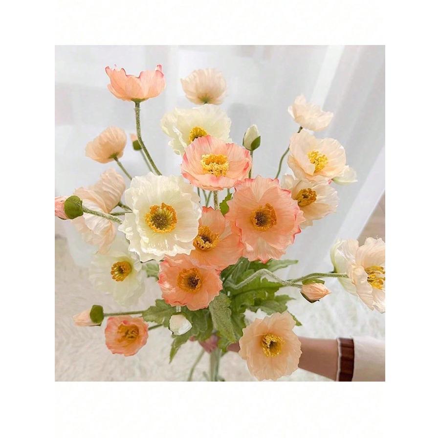 Artificial Corn Poppy Flower Bouquet with Realistic Touch and Flocking Long Stem, Which Is Made of Plastic.For Weddings, Proposals, Spring, Birthdays