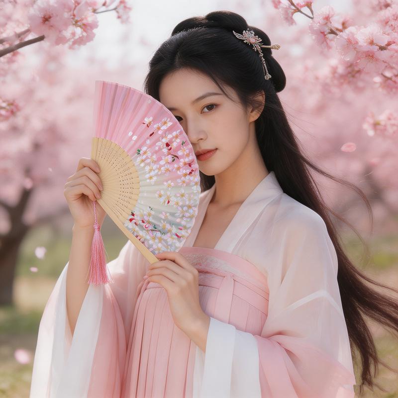 Ancient Style Chinese Hanfu Dance Fan: 6-Inch Single-Sided Folding Fan for Women