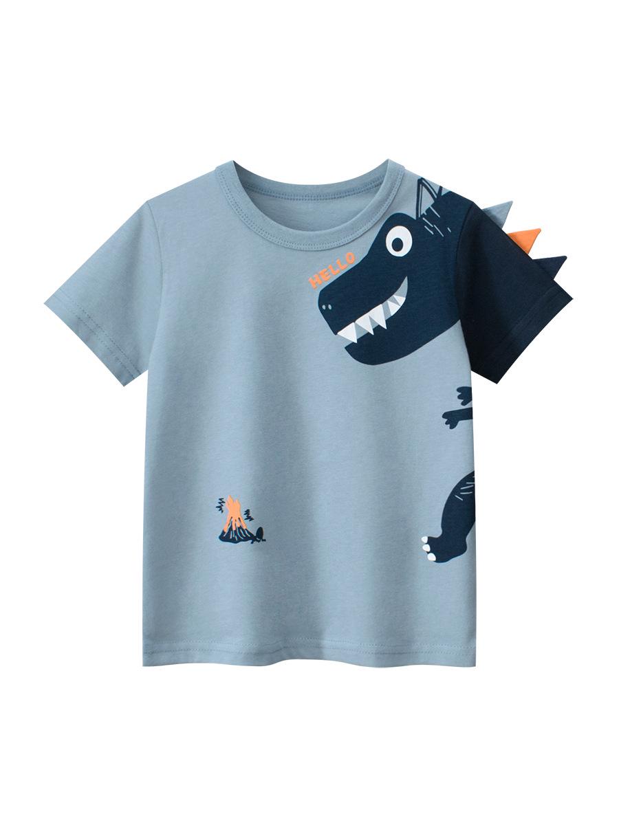 27kids Korean Style Dinosaur Cartoon Short Sleeve T-shirt for Boys - Summer New Arrivals 100 cm