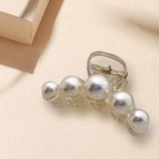 Sweet Mini Round Faux Pearls Hair Clip Non-slip Cross Teeth Back Head Small Hair Claw Styling Hair Accessories