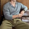 Herren Plus Size Waffelstrick Henley Langarm Slim Fit Hemd