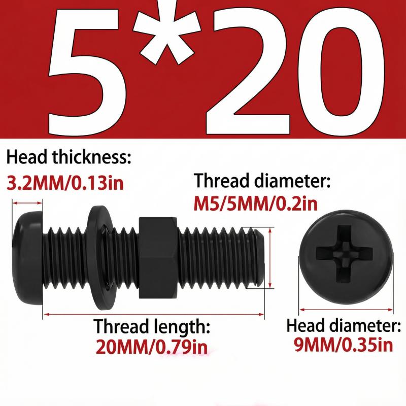 Nylon Round Head Cross Screw Washer Nut Set M2/M2.5/M3/M4/M5/M6 Used for Mechanical Acrylic Product Fixing Fastener White black