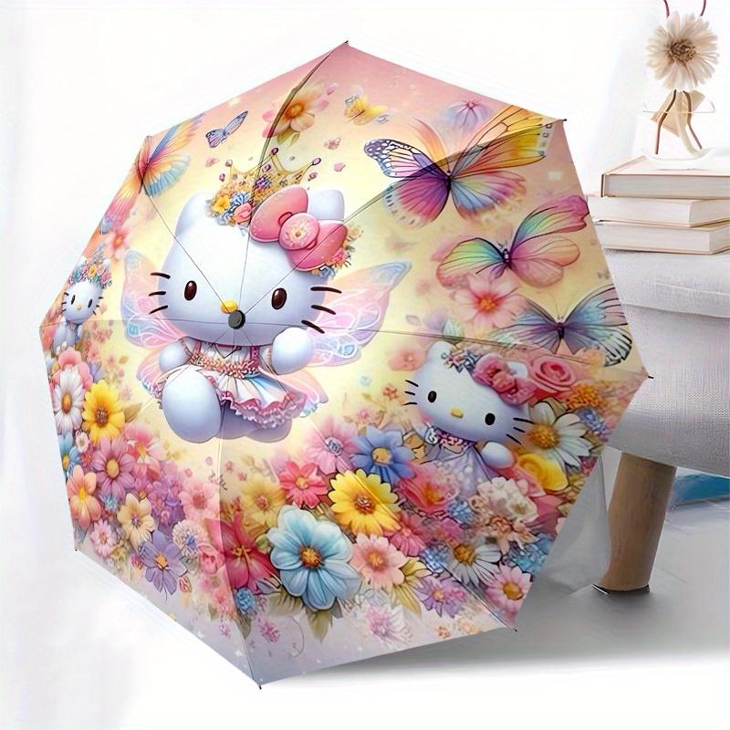 1pc Hello Kitty Floral Fantasy Umbrella with Plastic Handle,Suitable for All Seasons Home Travel Outdoor UmbrellaSanlio390