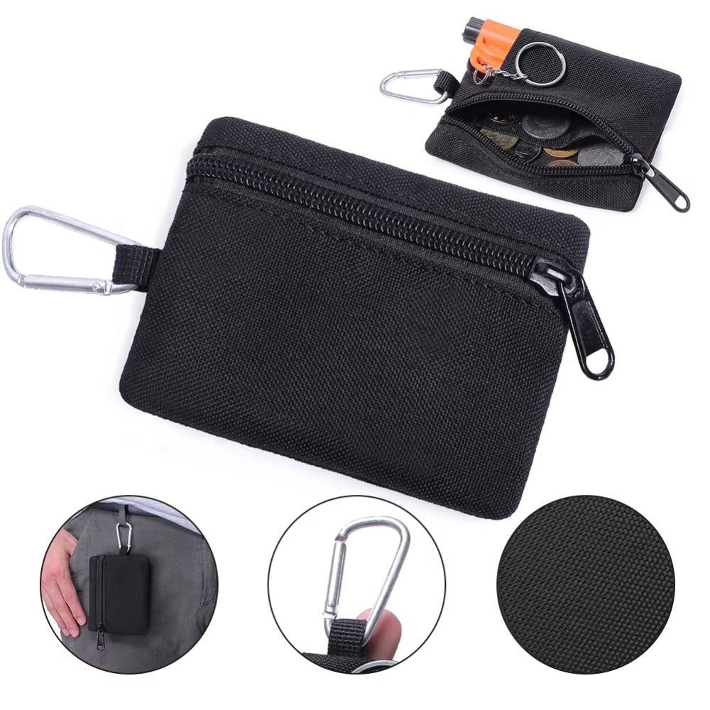 Casual Mini Coin Purse Waterproof with Nylon Lanyard Wallet Oxford Cloth Zipper Card Holder